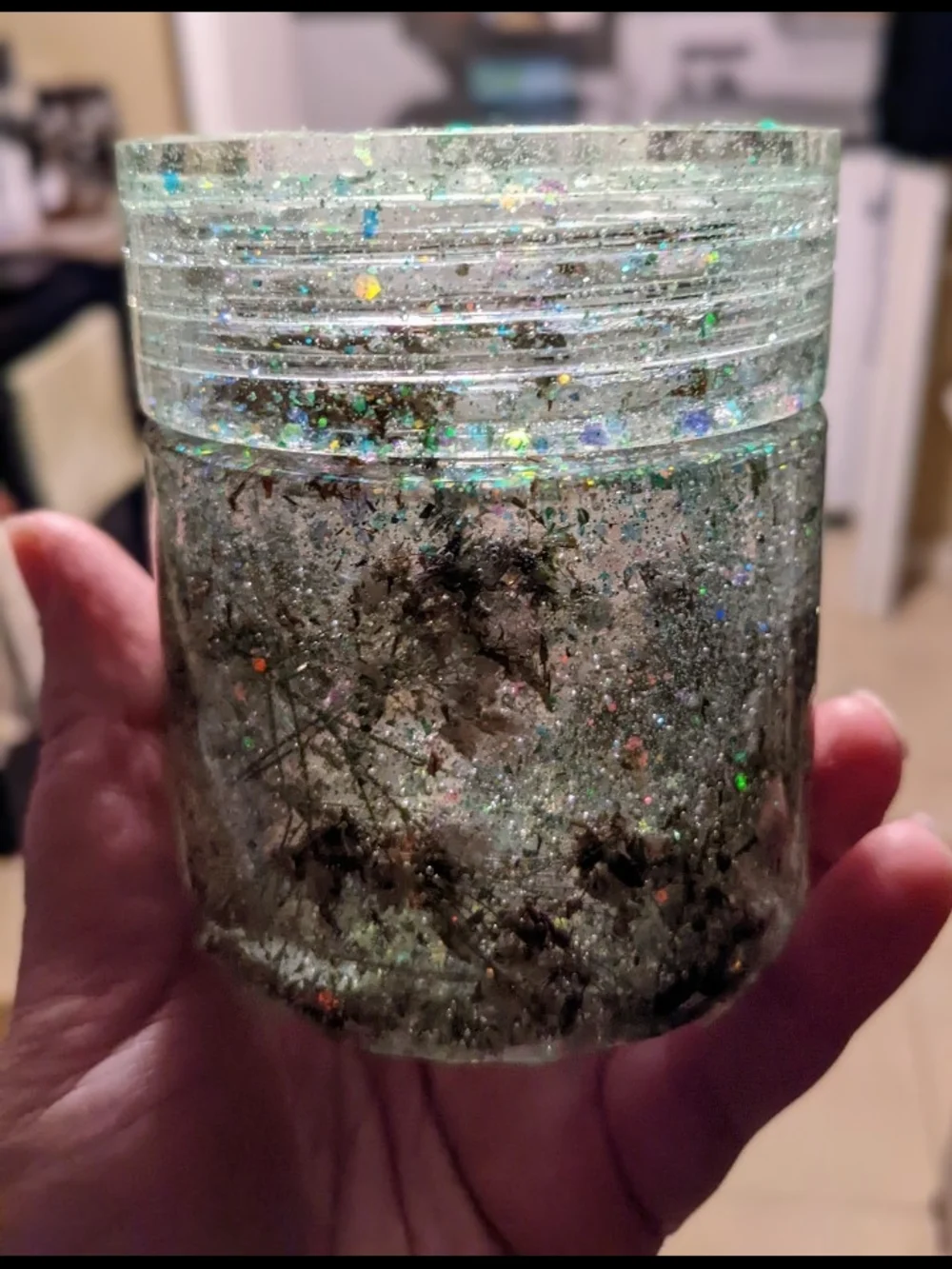 Lightly Colored Glitter Resin Jar with Iridescent Sparkle